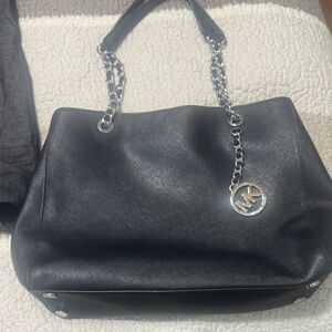 Michael Kors Black Shoulder Bag with Silver Accents